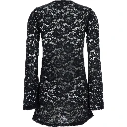 Bohemia Black Mini Dress with All-Over Lace Embroidery in Tech Fabric Stretch Woman