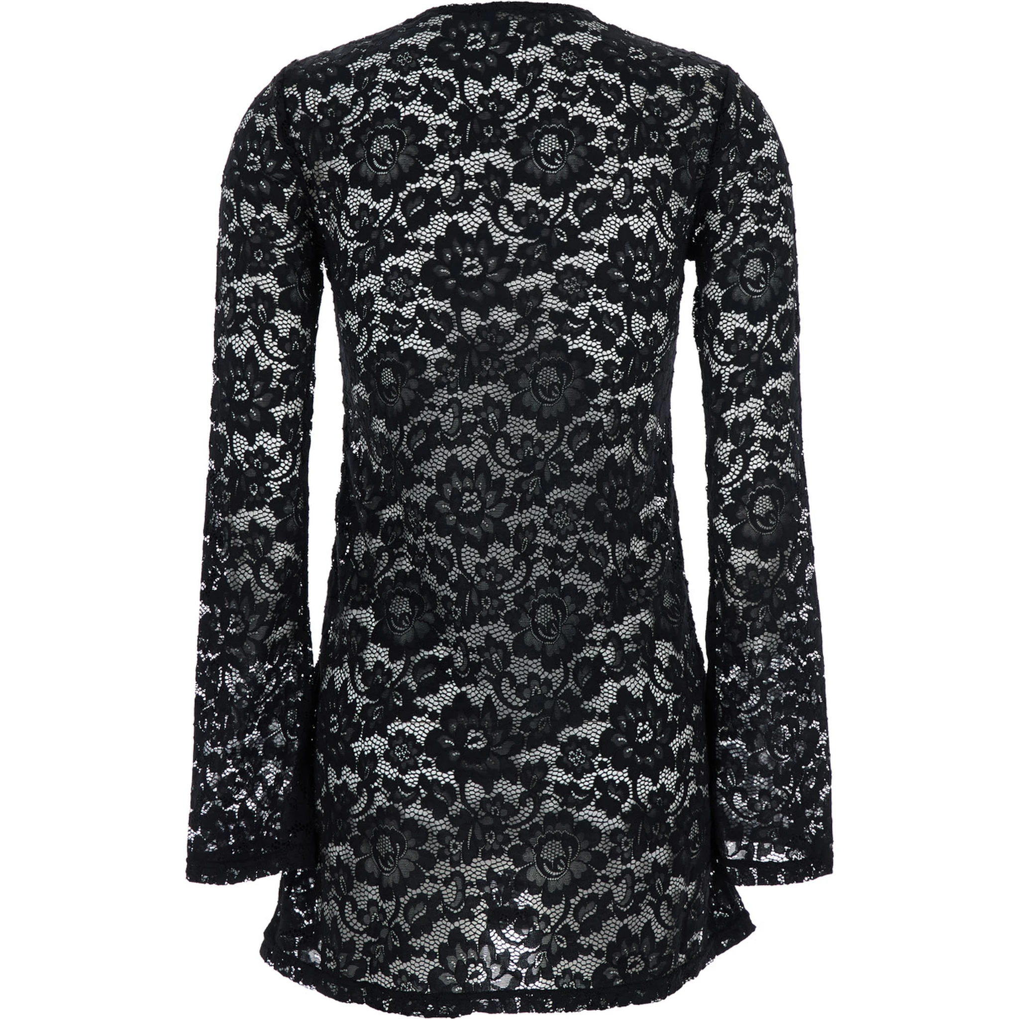 Bohemia Black Mini Dress with All-Over Lace Embroidery in Tech Fabric Stretch Woman