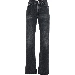 Black Jeans with Belt Loops and Logo Patch on the Rear in Denim Woman