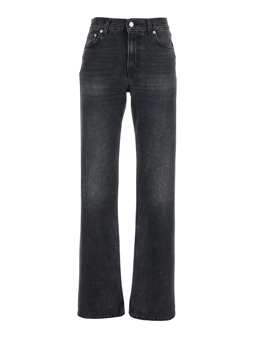 Black Jeans with Belt Loops and Logo Patch on the Rear in Denim Woman