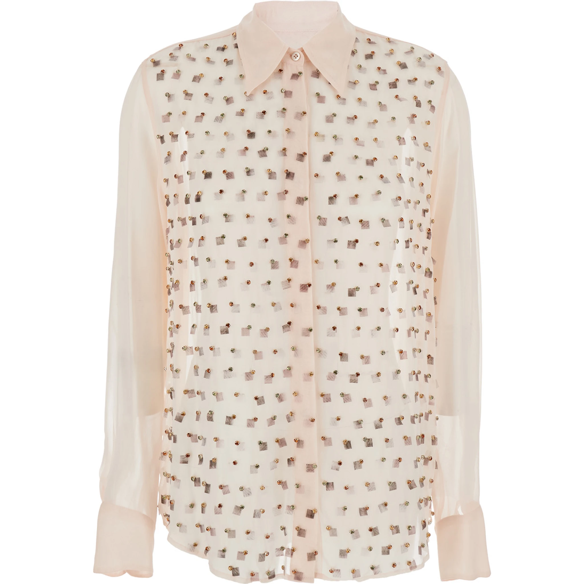 Chowy Pink Shirt with Classic Collar and Rhinestone Embellishments on the Front in Viscose Woman