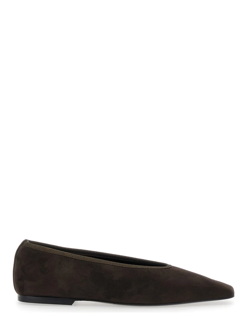 Brown Ballerinas with Square Toe  in Suede Woman