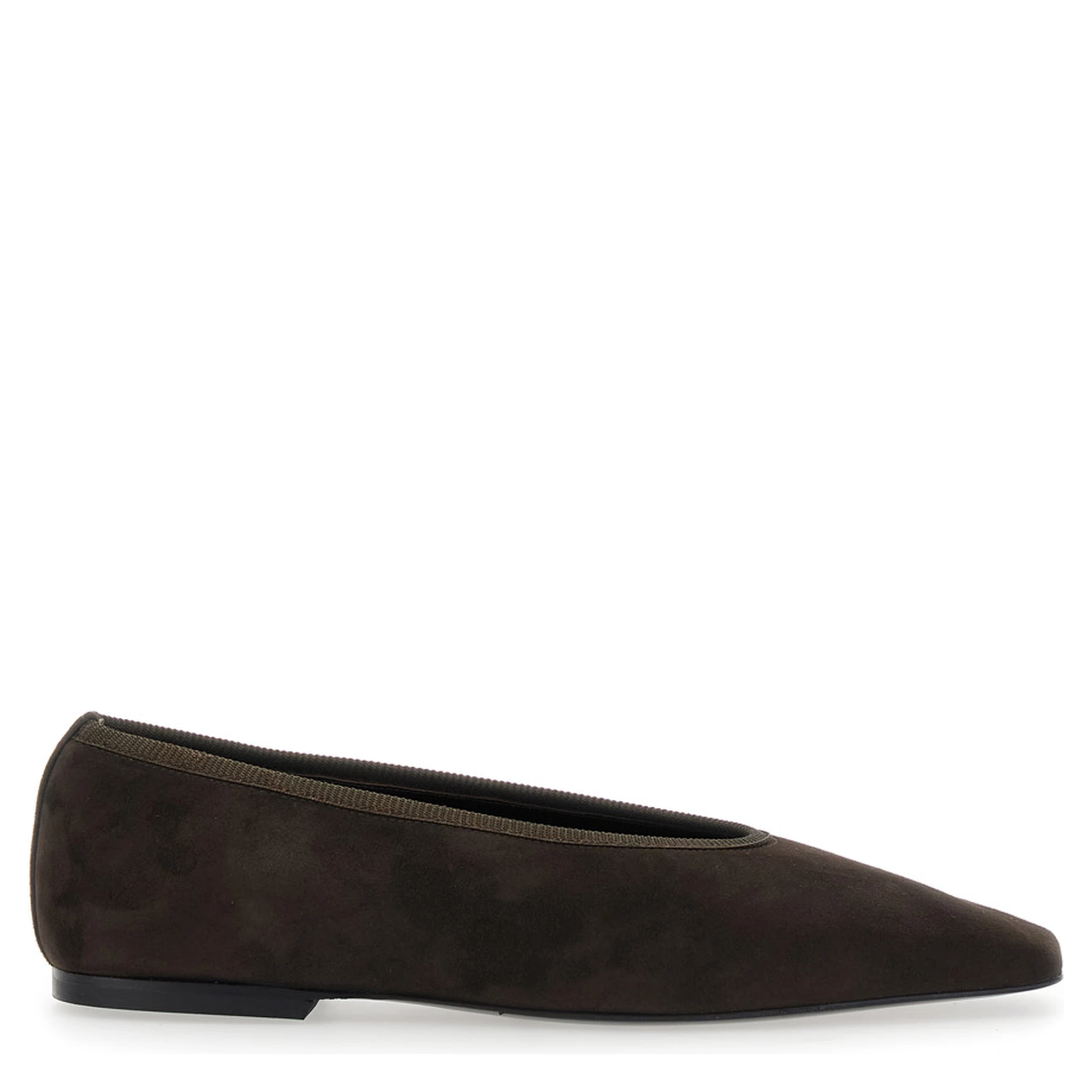Brown Ballerinas with Square Toe  in Suede Woman