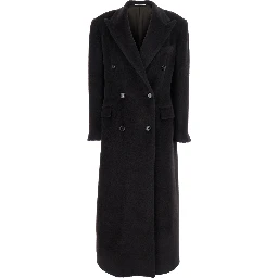 Brown Double-Breasted Coat with Golden Buttons in Faux Fur Woman