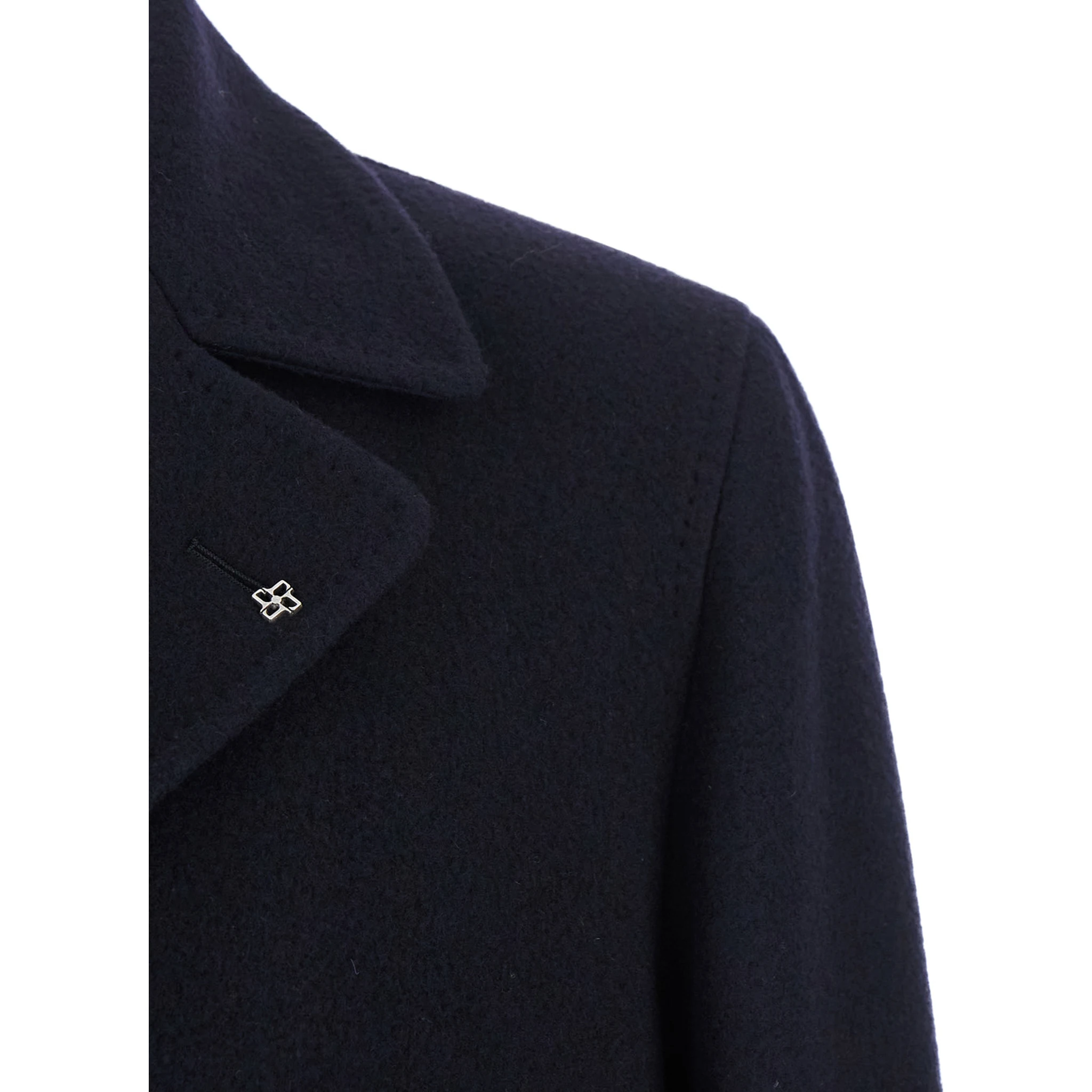 Arden Blue Double-Breasted Coat with Notched Revers in Wool and Cashmere Man