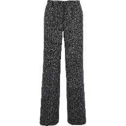 Grey Pants with Wide Leg and Pinstripe Motif in Wool Blend Stretch Woman