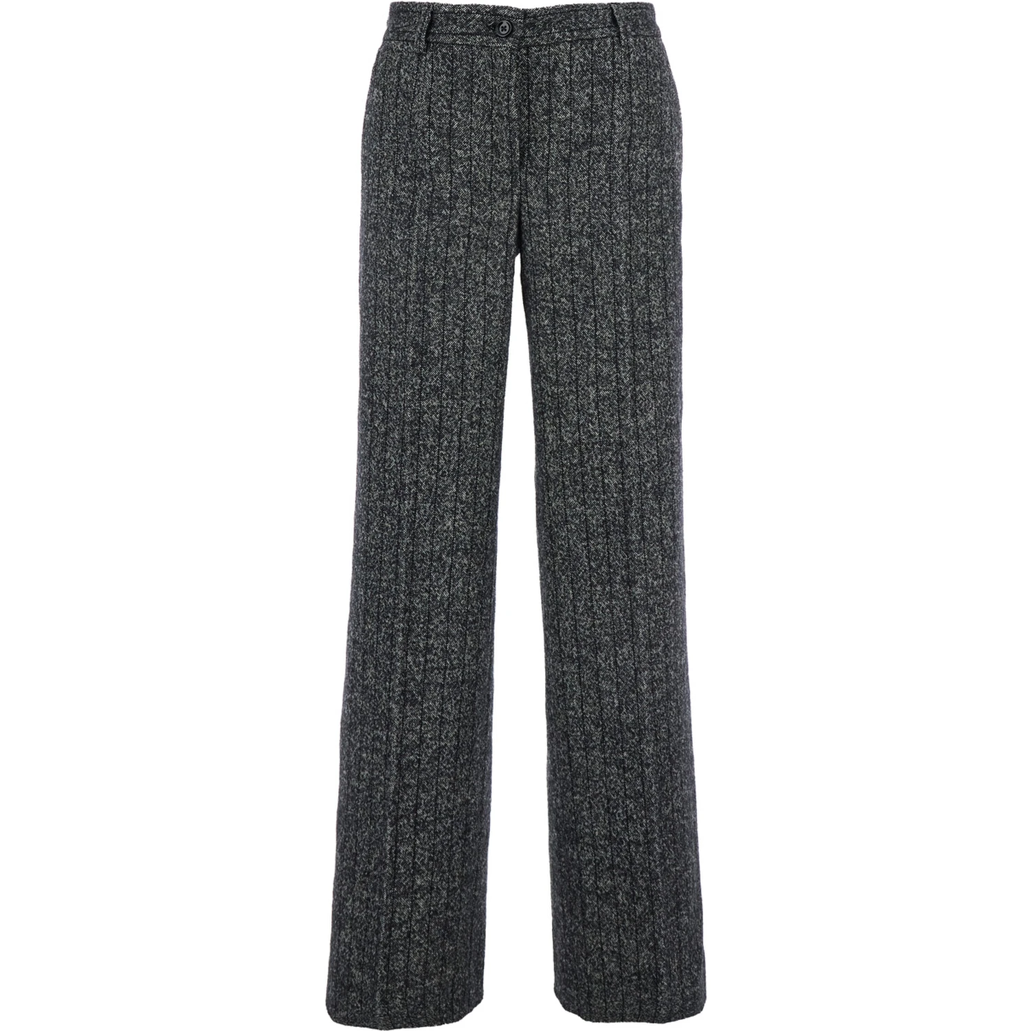 Grey Pants with Wide Leg and Pinstripe Motif in Wool Blend Stretch Woman