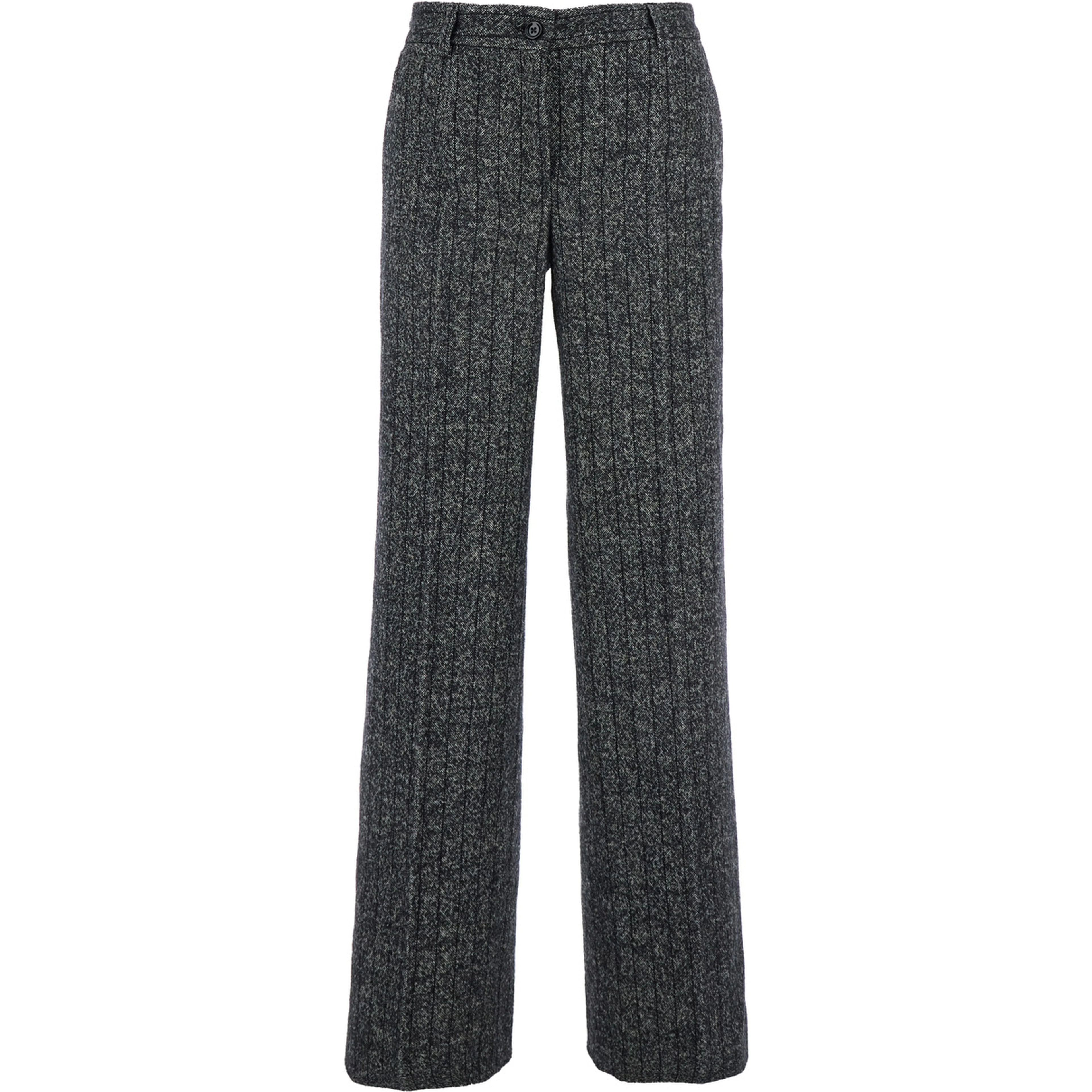 Grey Pants with Wide Leg and Pinstripe Motif in Wool Blend Stretch Woman