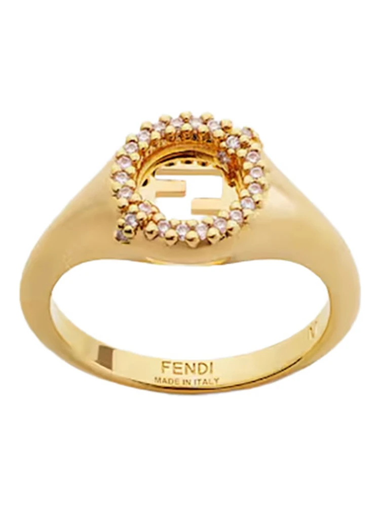 Gold-Colored Ring with FF Design and Crystal Decorations in Bronze Woman