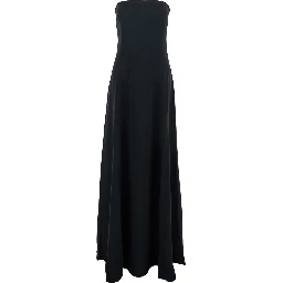 Helena Black Long Dress with Bare Shoulder and Flared Hem in Twill Woman