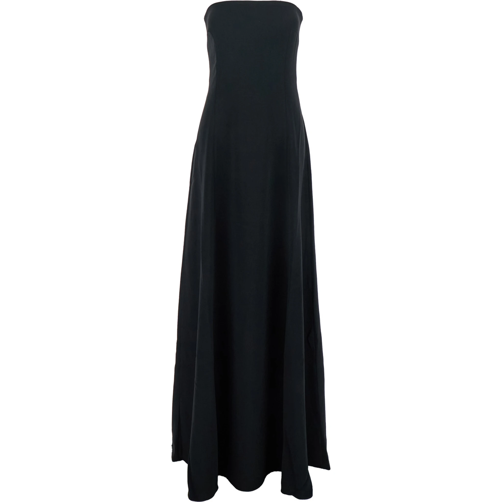 Helena Black Long Dress with Bare Shoulder and Flared Hem in Twill Woman