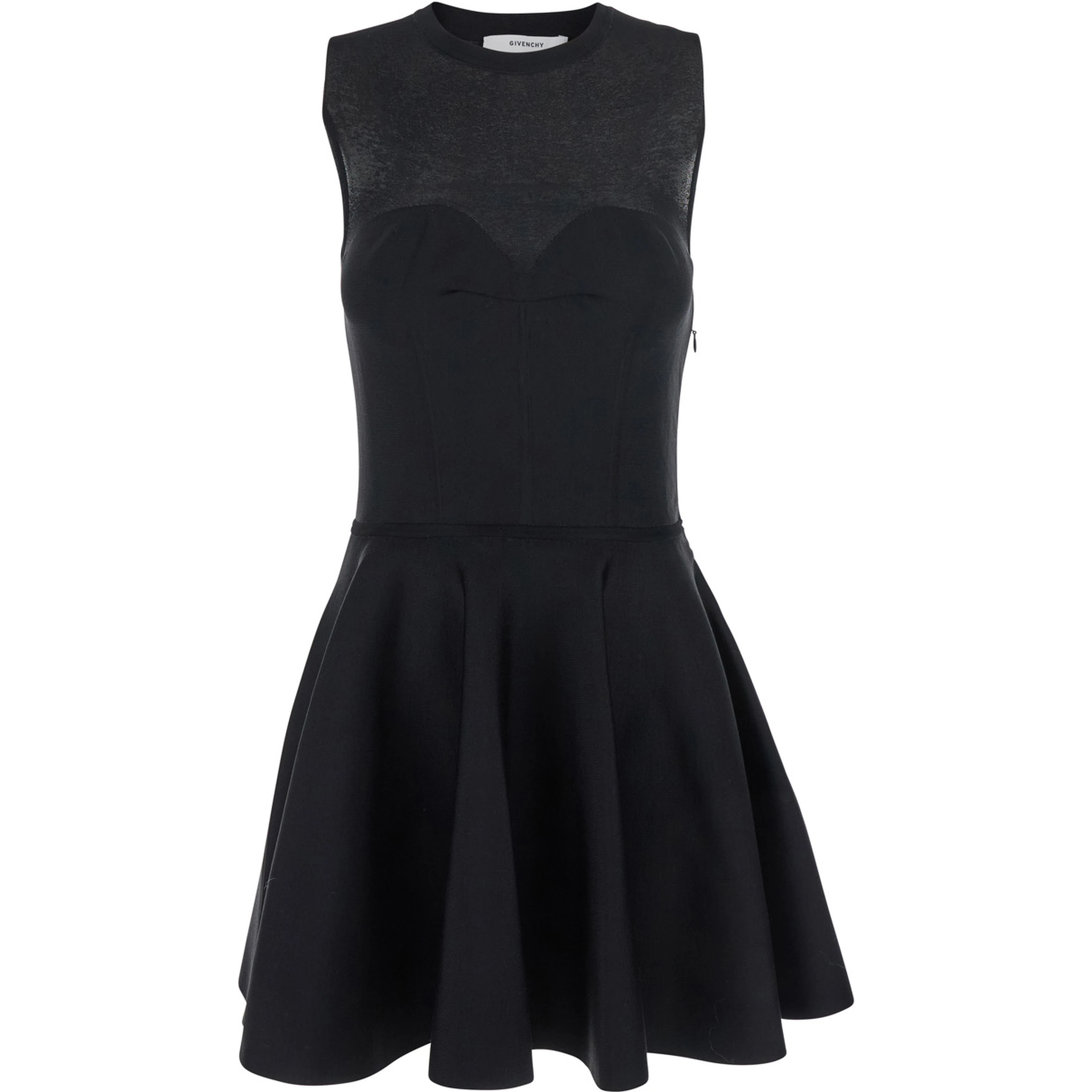 Black Crew Neck Dress with Flared Skirt in Fabric Woman