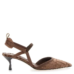 Colibrì Lite Brown Décolleté with FF Motif and Padded Back Strap in Velvet and Leather Woman