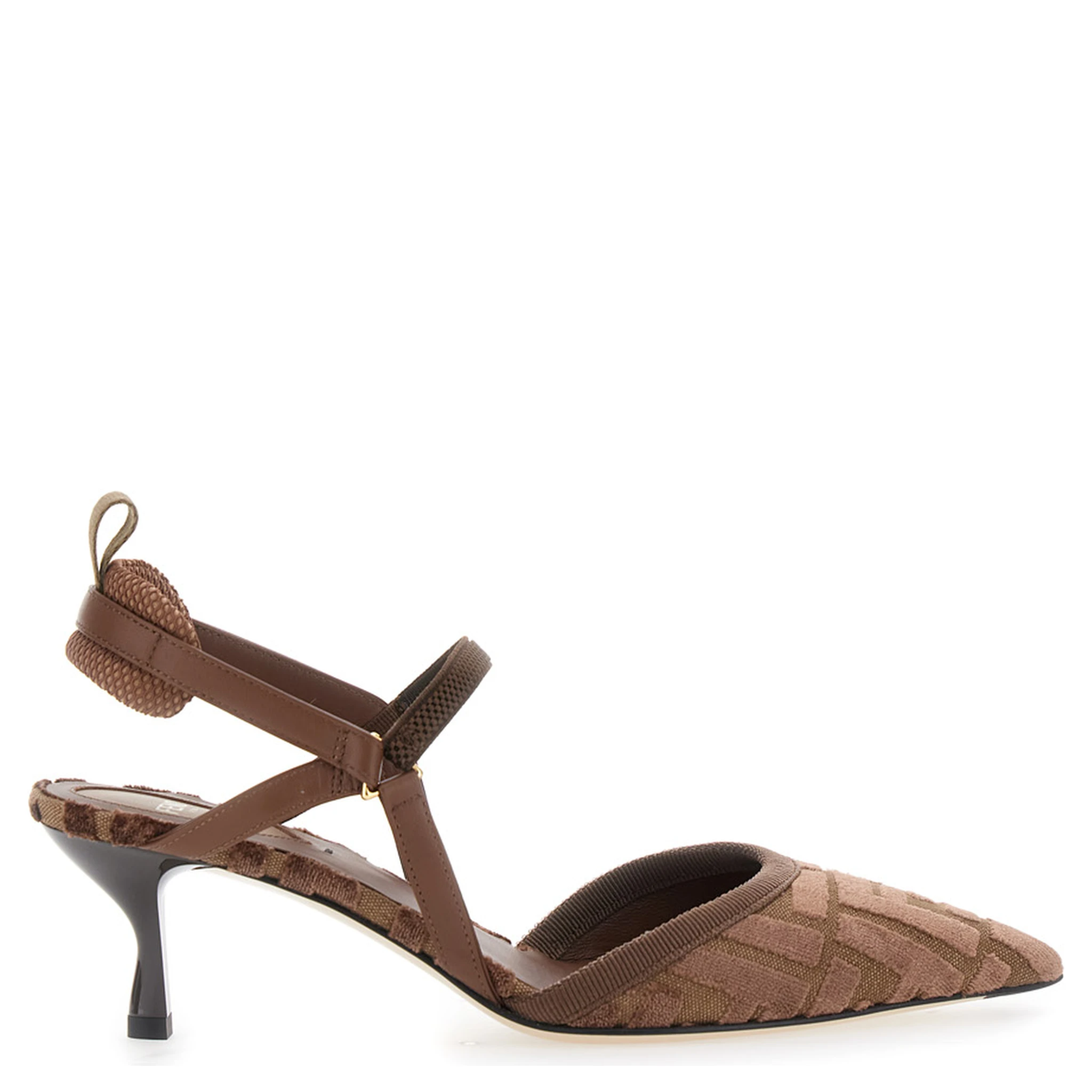 Colibrì Lite Brown Décolleté with FF Motif and Padded Back Strap in Velvet and Leather Woman