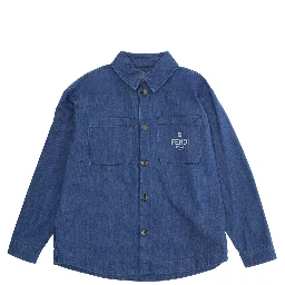 Blue Jacket with Classic Collar and Logo Lettering Embroidery on the Front in Denim Boy