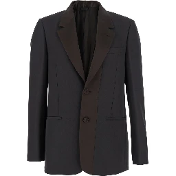 Brown Single-Breasted Jacket with Notched Revers in Wool Blend Man
