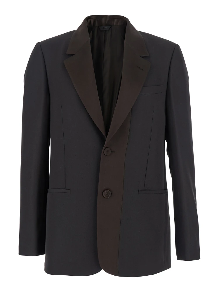 Brown Single-Breasted Jacket with Notched Revers in Wool Blend Man