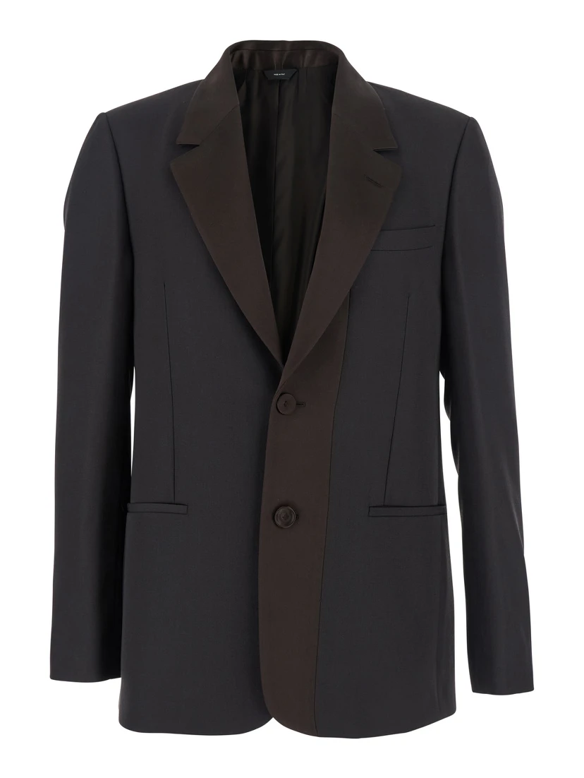 Brown Single-Breasted Jacket with Notched Revers in Wool Blend Man