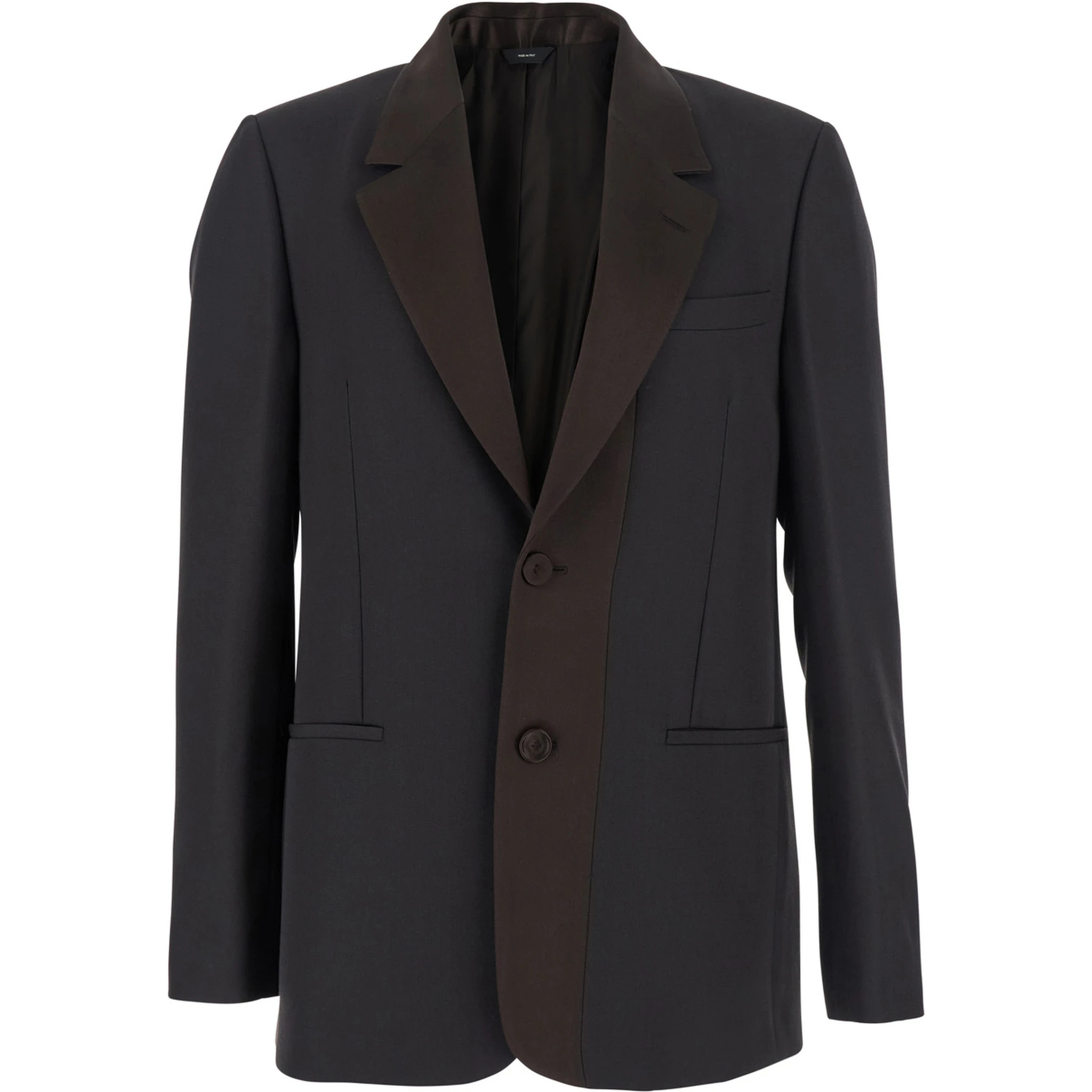 Brown Single-Breasted Jacket with Notched Revers in Wool Blend Man