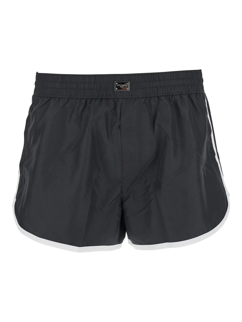 Black Swimsuit with Logo Plate on the Front in Tech Fabric Man