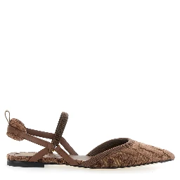Colibrì Lite Brown Flat Slingback with All-Over FF Motif in Cotton Woman