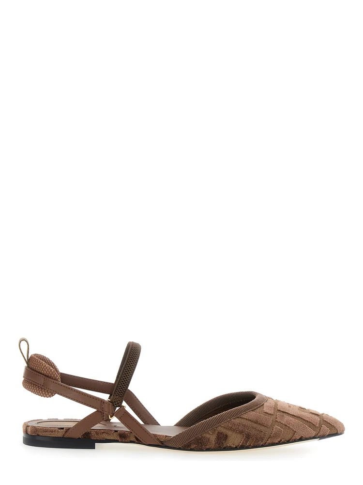 Colibrì Lite Brown Flat Slingback with All-Over FF Motif in Cotton Woman