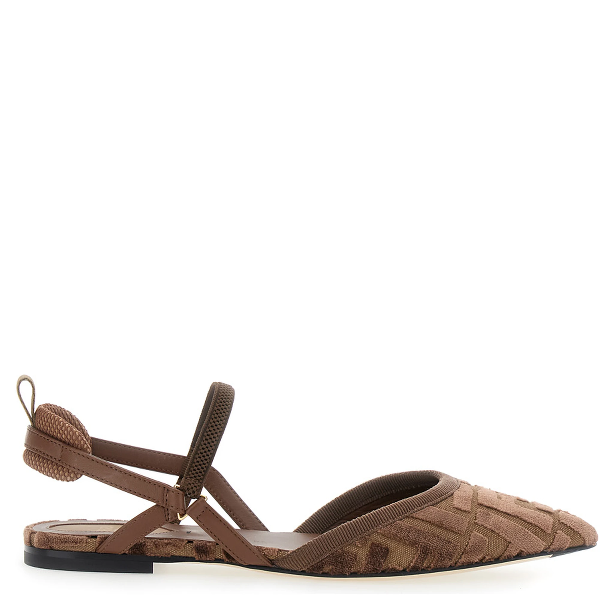 Colibrì Lite Brown Flat Slingback with All-Over FF Motif in Cotton Woman