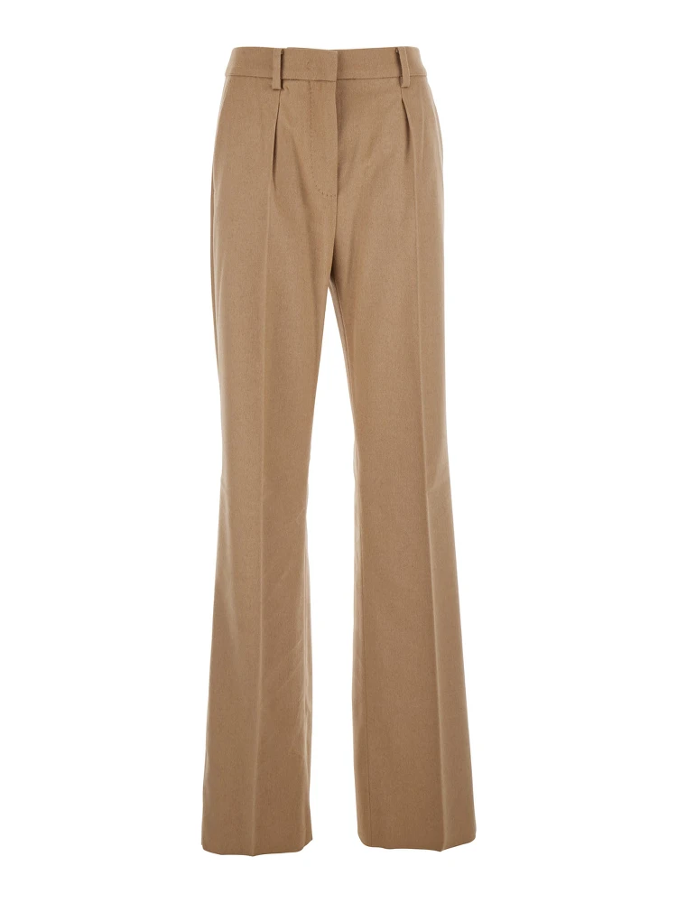 Beige Pants with Belt Loops and Pence Details in Wool Blend Woman