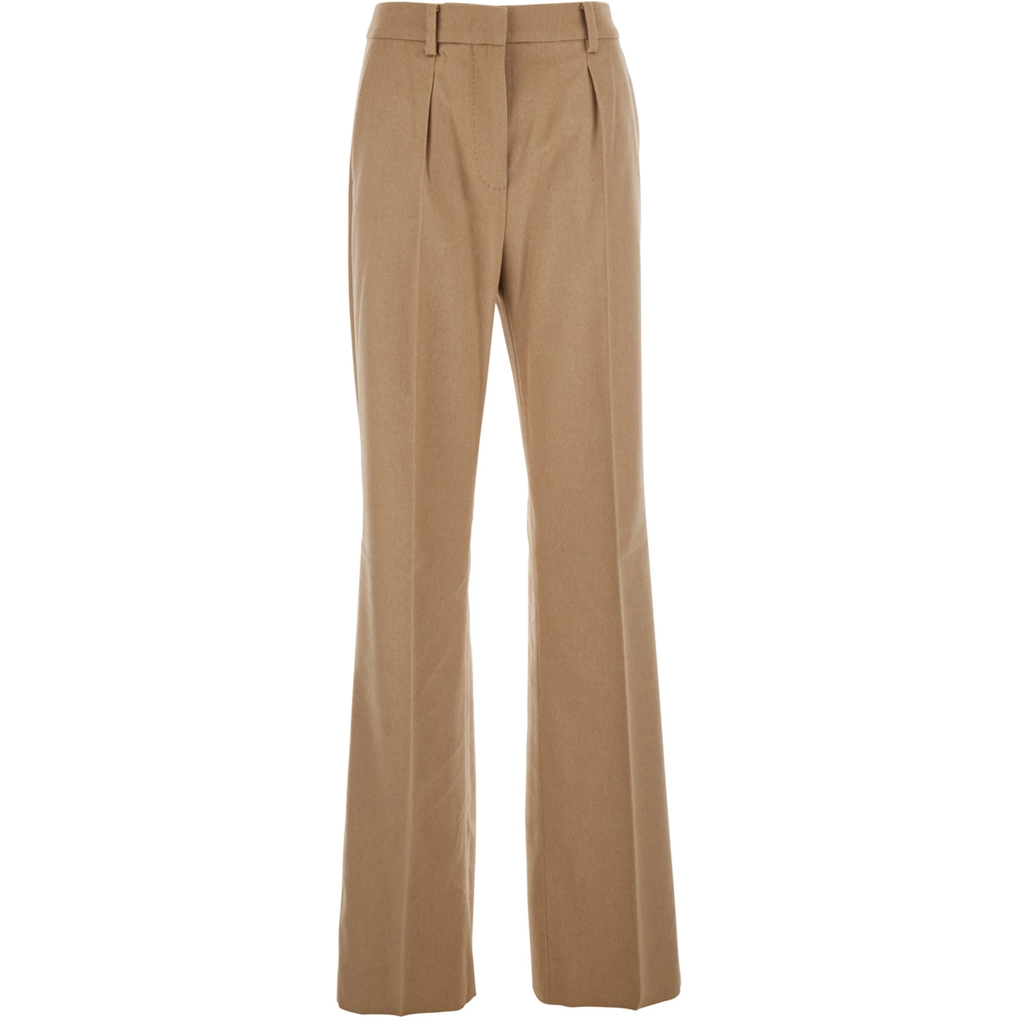 Beige Pants with Belt Loops and Pence Details in Wool Blend Woman