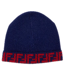 Blue Beanie with FF Brim in Wool and Cashmere Woman