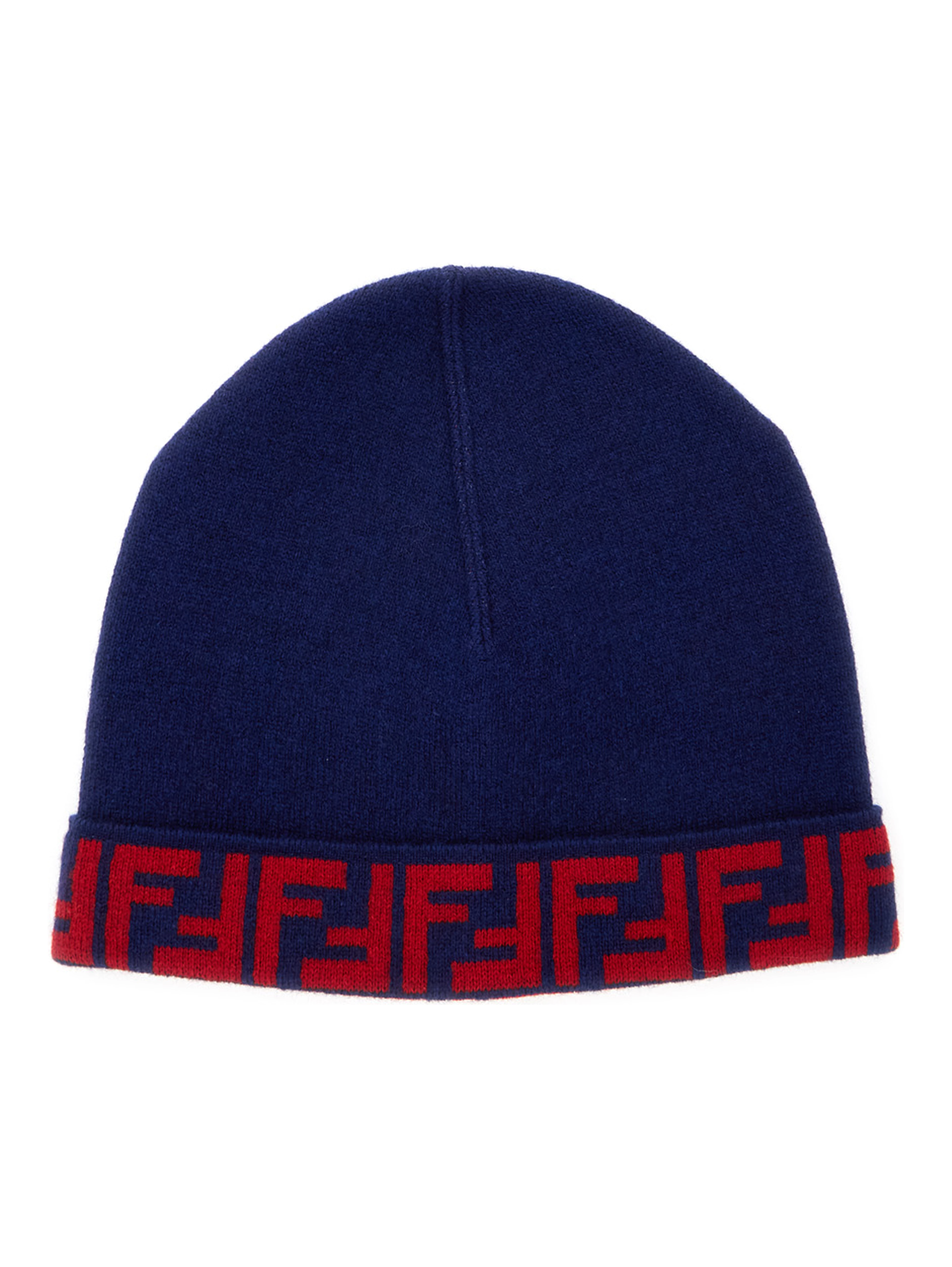 Blue Beanie with FF Brim in Wool and Cashmere Woman