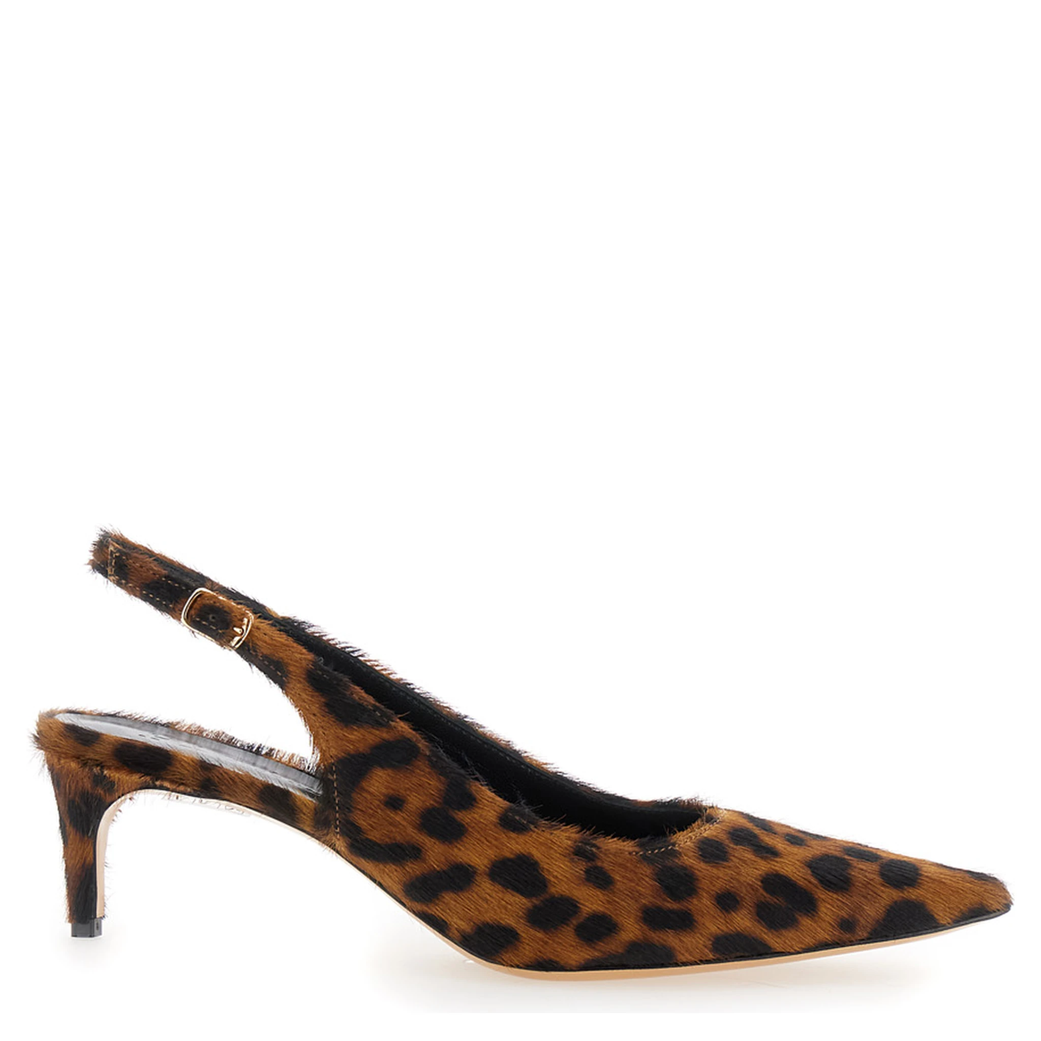 Luisa Brown Slingback Pumps with Medium Stiletto Heel and Leopard Print All-Over in Ecofur Woman