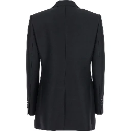 Black Double-Breasted Jacket with Peak Revers in Wool and Silk Woman