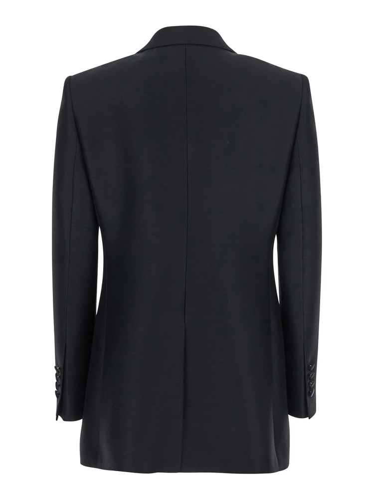 Black Double-Breasted Jacket with Peak Revers in Wool and Silk Woman alternative