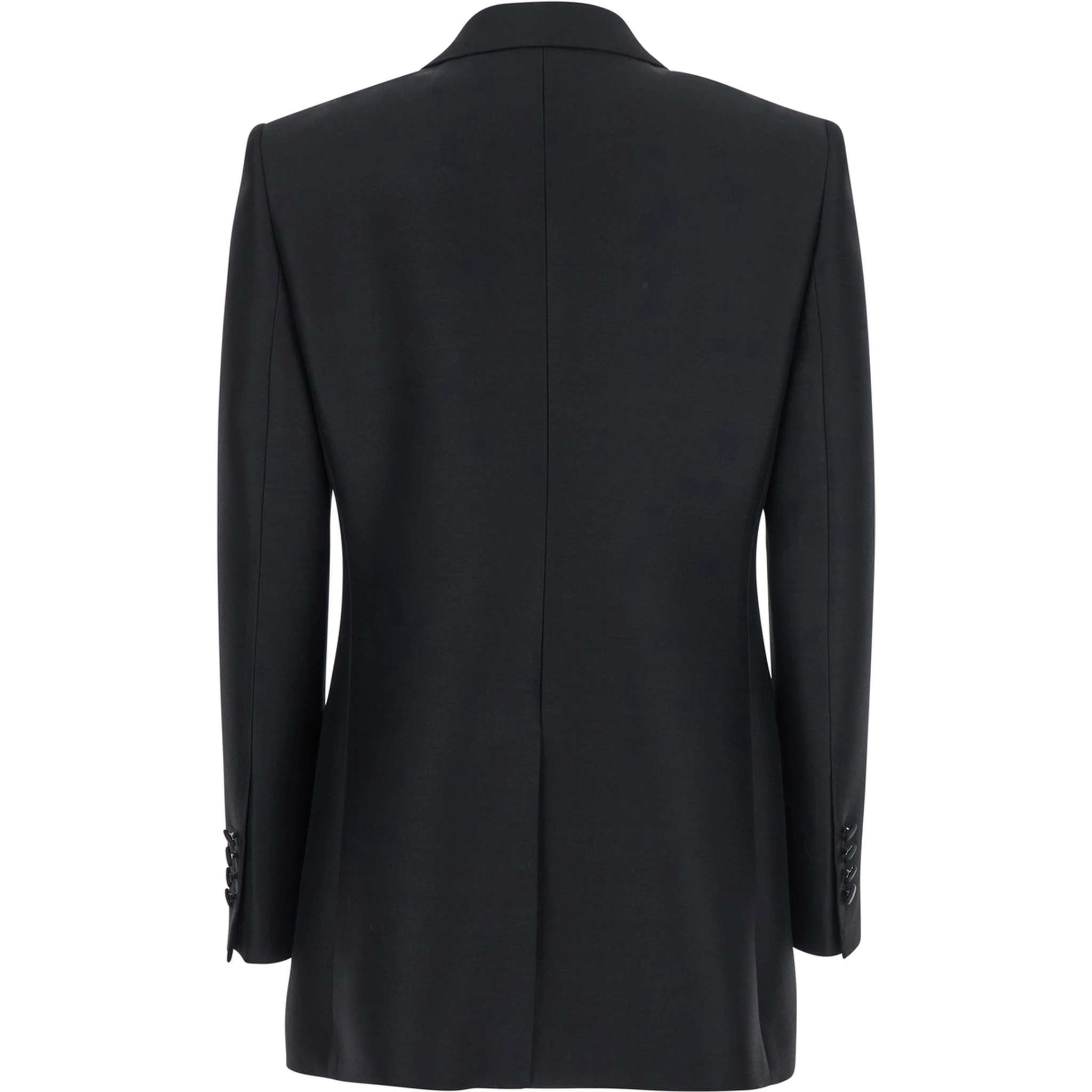 Black Double-Breasted Jacket with Peak Revers in Wool and Silk Woman