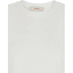 فستان أبيض بياقة دائرية وفتحة أمامية واحدة من القطن للنساء