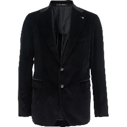 Black Single-Breasted Jacket with Notched Revers in Velvet Man