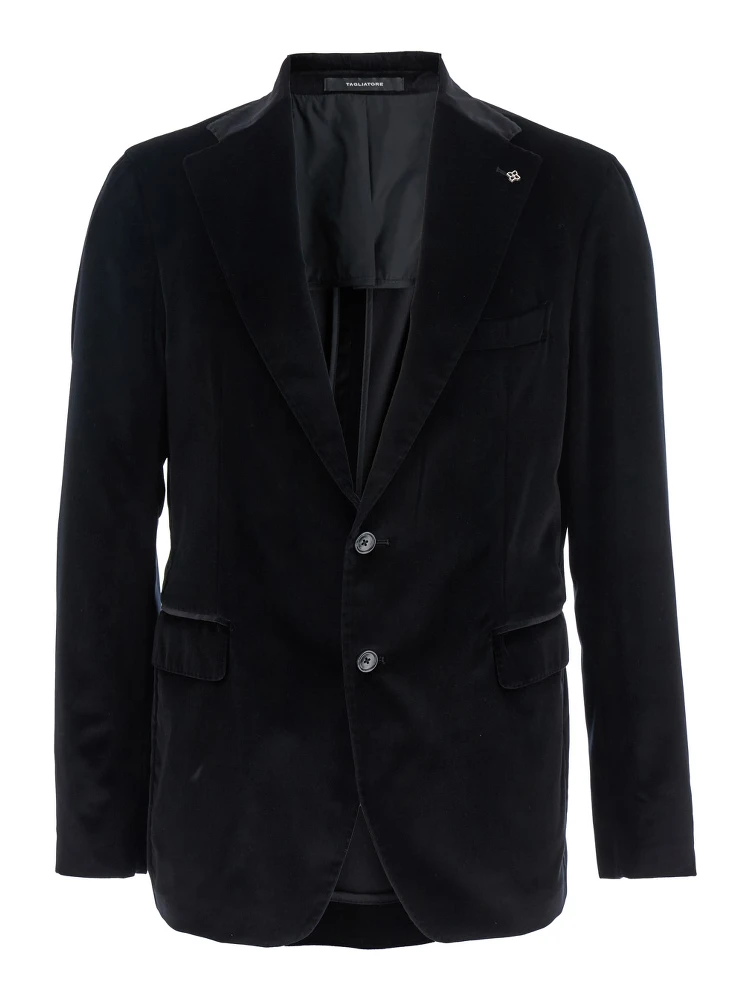 Black Single-Breasted Jacket with Notched Revers in Velvet Man