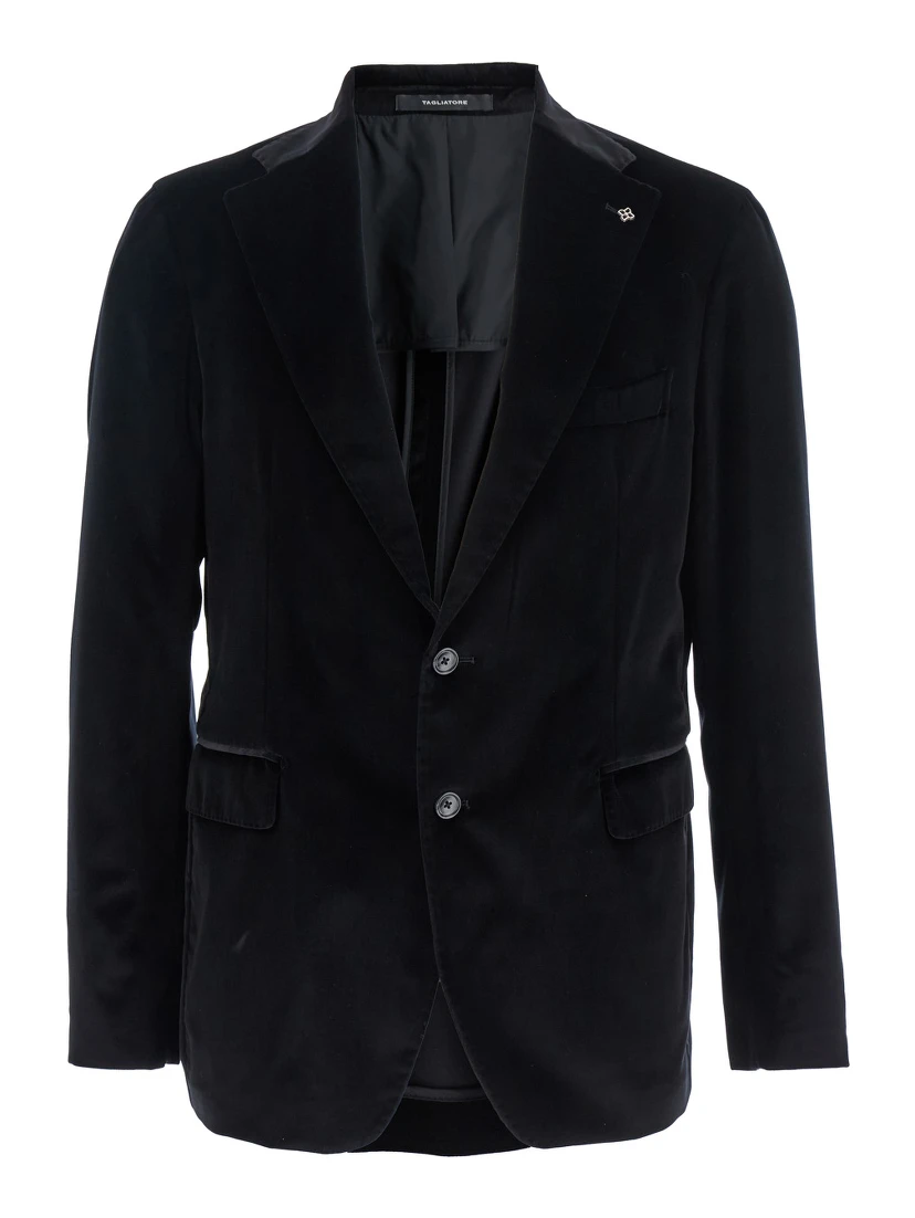 Black Single-Breasted Jacket with Notched Revers in Velvet Man
