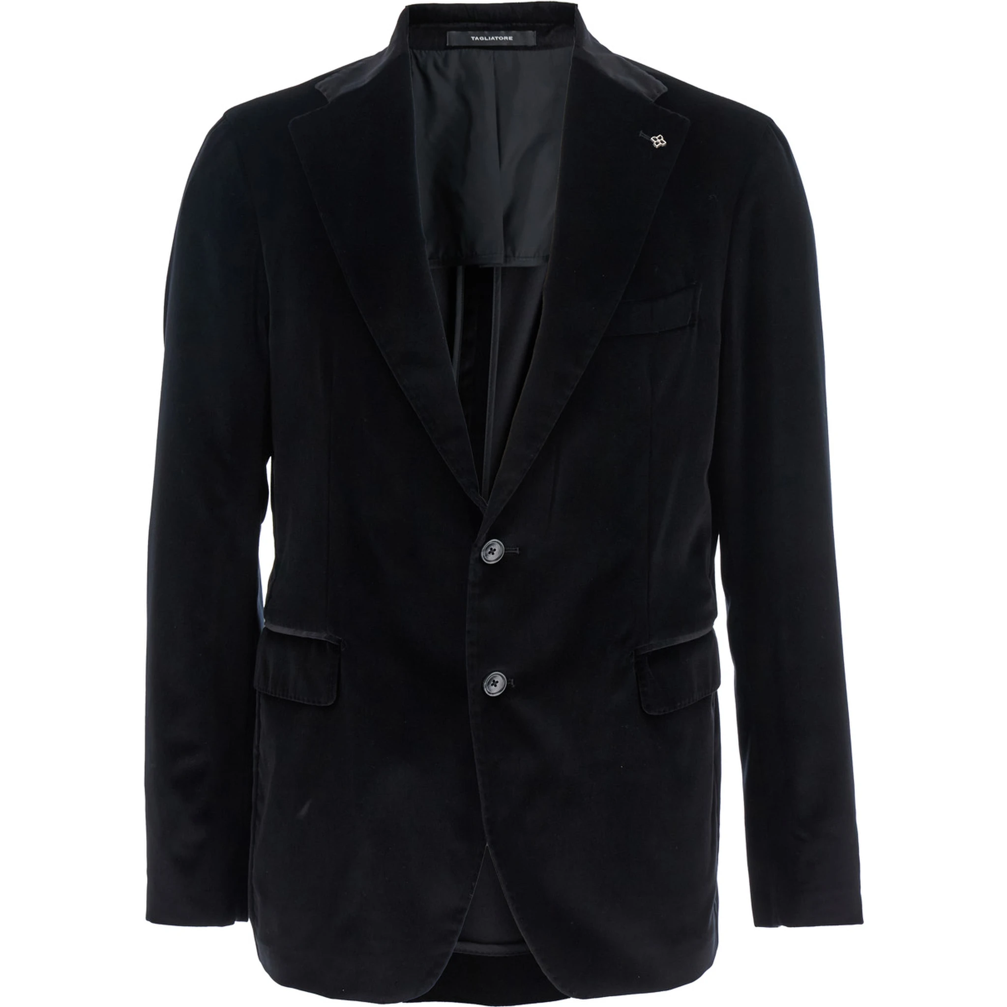 Black Single-Breasted Jacket with Notched Revers in Velvet Man