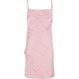 Carta Pink Dress with Removable Chain-Link Shoulder Strap and Pleated Design in Tech Fabric Woman