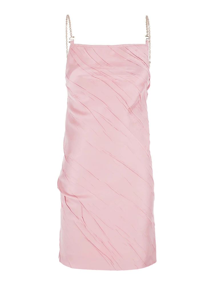 Carta Pink Dress with Removable Chain-Link Shoulder Strap and Pleated Design in Tech Fabric Woman