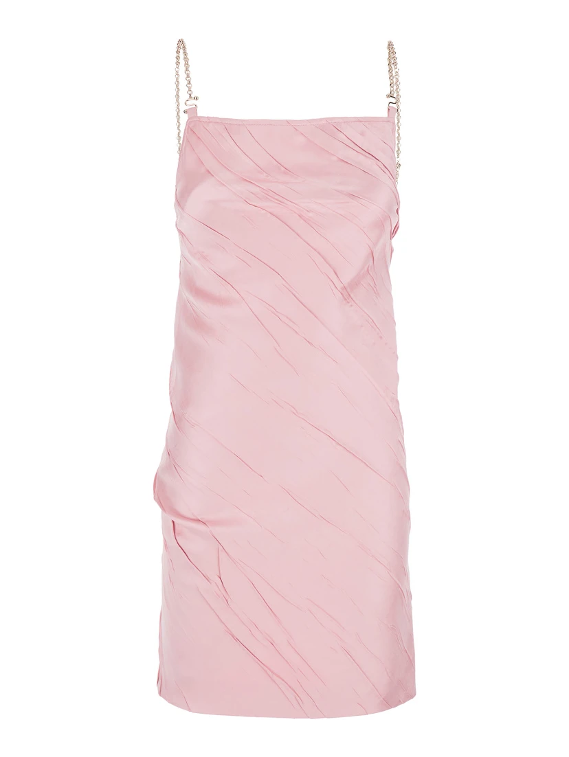 Carta Pink Dress with Removable Chain-Link Shoulder Strap and Pleated Design in Tech Fabric Woman