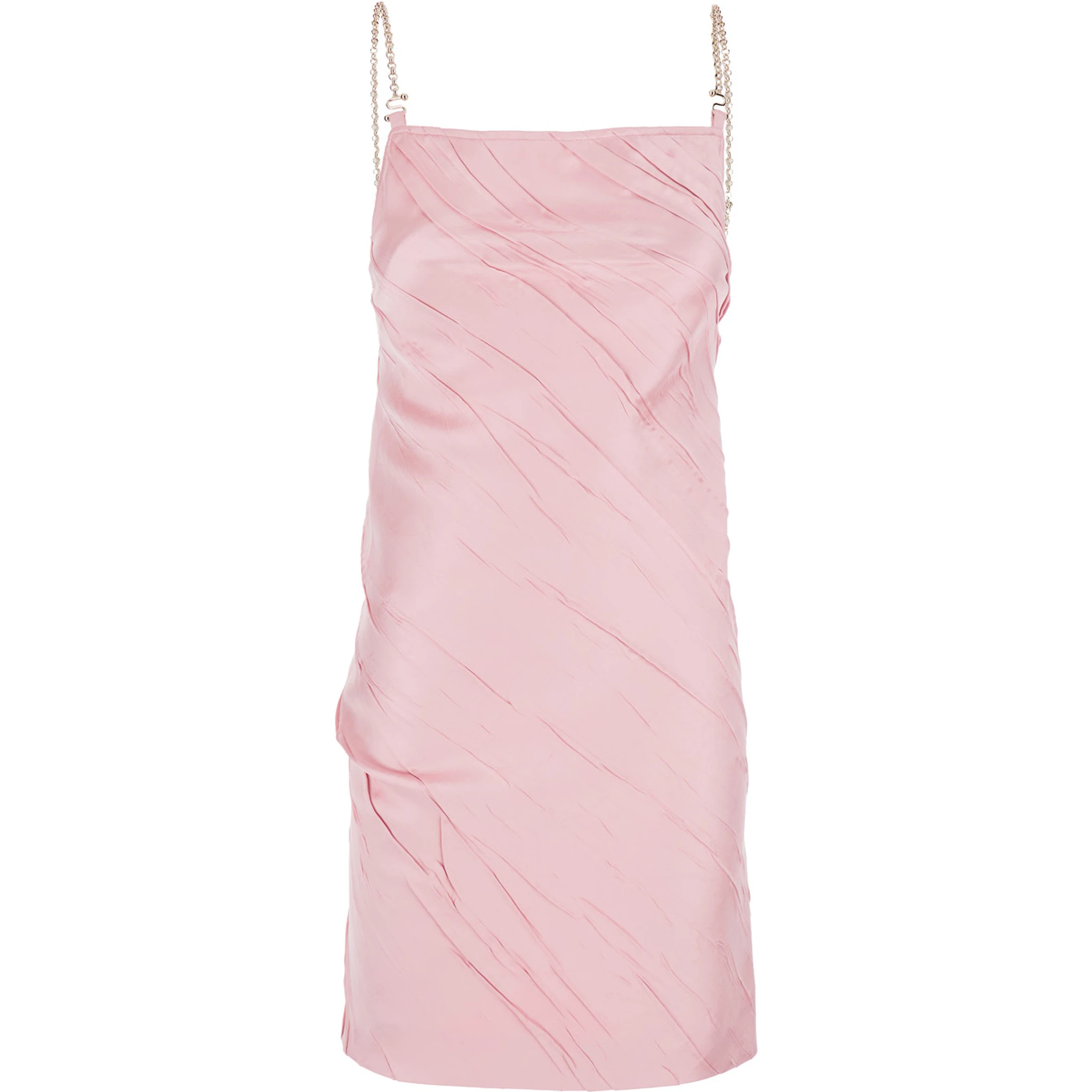 Carta Pink Dress with Removable Chain-Link Shoulder Strap and Pleated Design in Tech Fabric Woman
