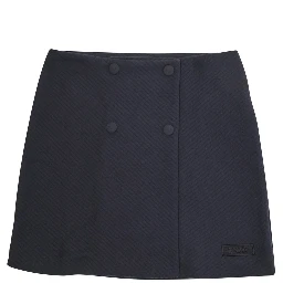 Blue A-Line Skirt with Double-Breasted Closure and Logo Patch on the Front in Cotton Blend Girl