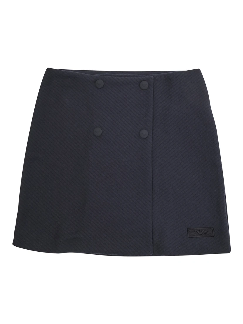 Blue A-Line Skirt with Double-Breasted Closure and Logo Patch on the Front in Cotton Blend Girl