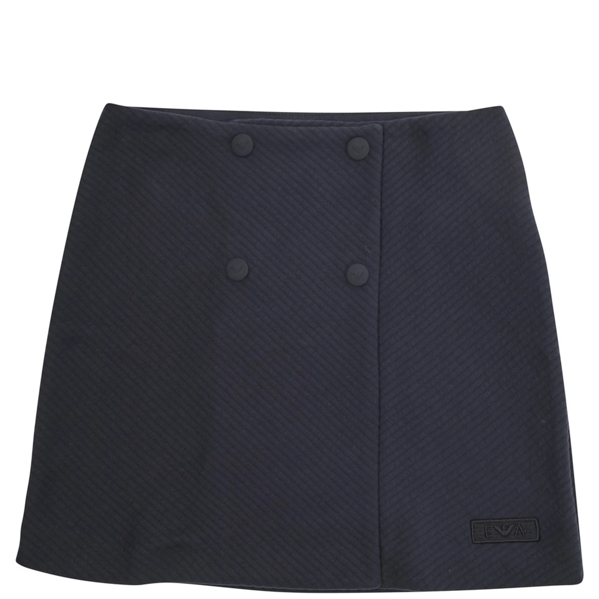 Blue A-Line Skirt with Double-Breasted Closure and Logo Patch on the Front in Cotton Blend Girl