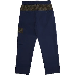 Blue Pants with Rear Elastic Waist and FF Embellishments in Cotton Boy
