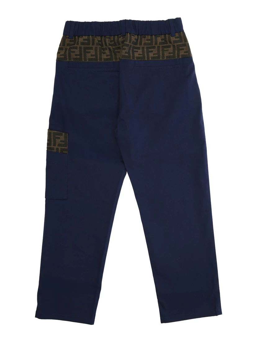 Blue Pants with Rear Elastic Waist and FF Embellishments in Cotton Boy
