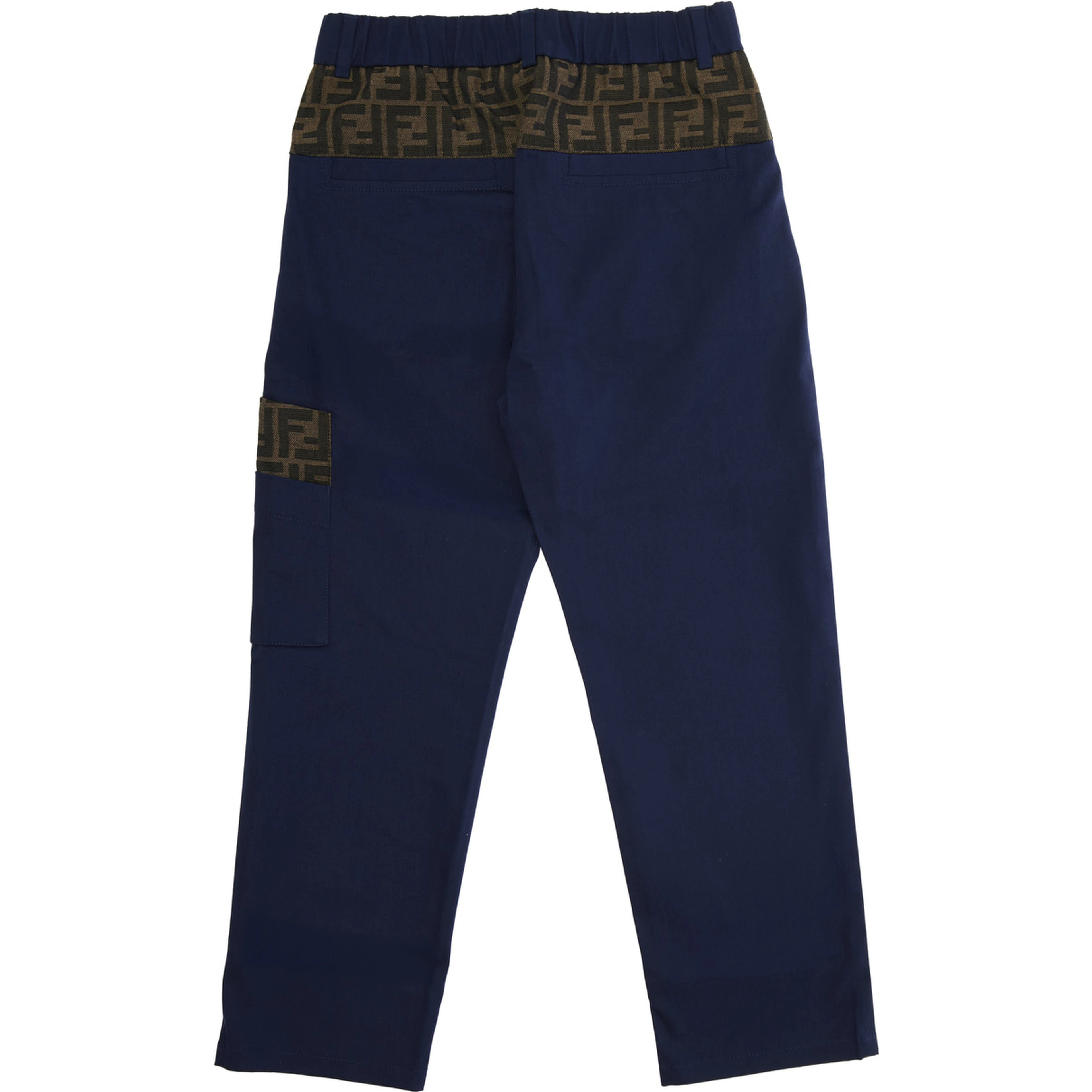 Blue Pants with Rear Elastic Waist and FF Embellishments in Cotton Boy
